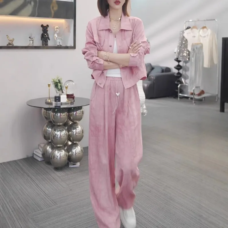 

New summer women's simple and fashionable sunscreen loose and slimming casual home jacket+pants set