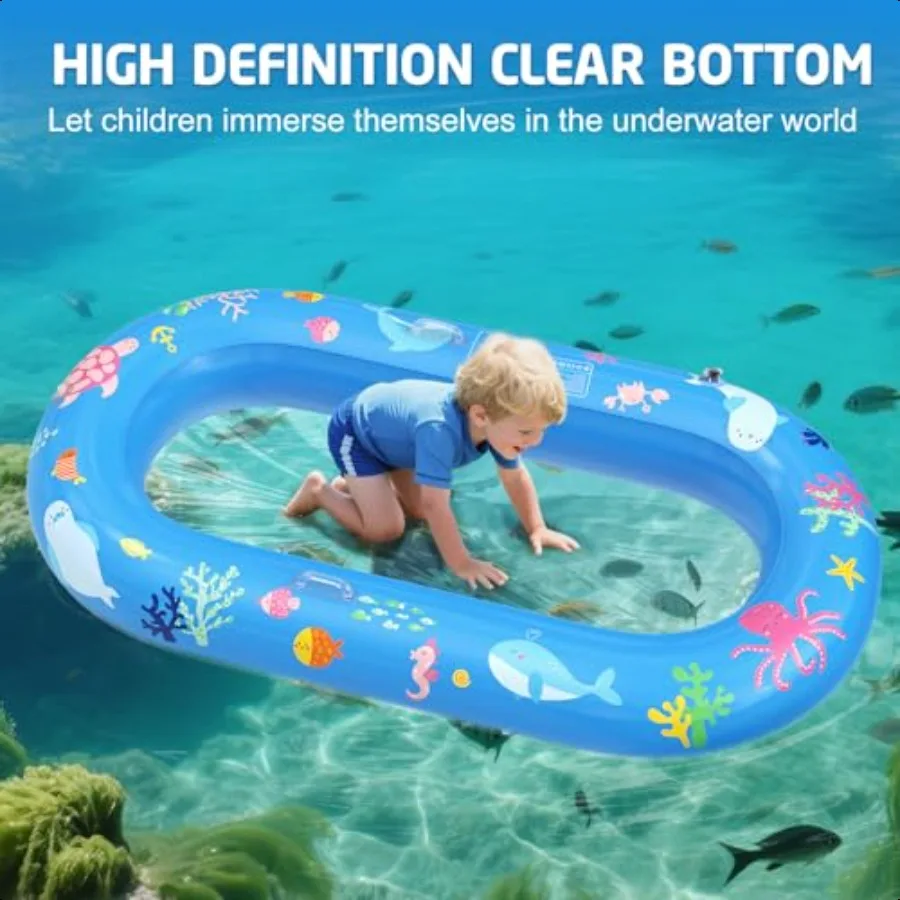 Clear Bottom Iatable Pool Floats Iatable Boat for Double Air Chambers Pool Toys Raft with Large Underwater View for Sea PoolSno