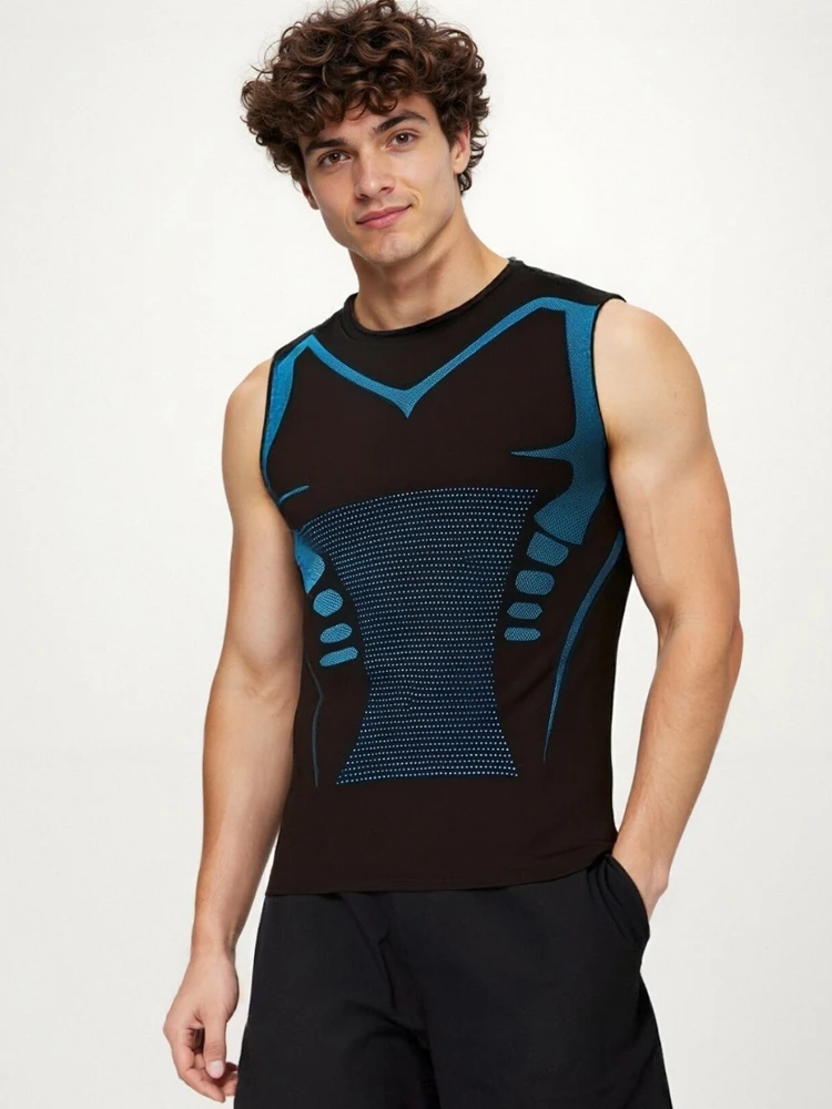 Kompressions-Tanktop für Herren, Ärmelloses Gym-Shirt, Schnelltrocknend, Bedruckt, Sportbekleidung, Fitness-Bodybuilding-Weste, Workout-Muskelshirt – Detail 1