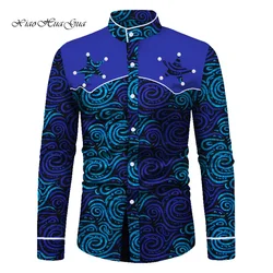 African Men Long Sleeve Shirt Fashion Bazin Riche Tops Men Casual African Print Shirt Coat Causal Party Office Shirt WYN645