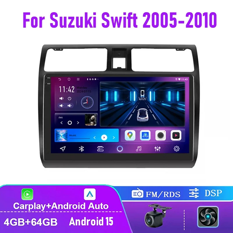 

10" 4+64GB For Suzuki Swift 2005-2010 Car Radio Wireless CarPlay 2DIN Head Unit Android 15 Auto FM GPS Bluetooth
