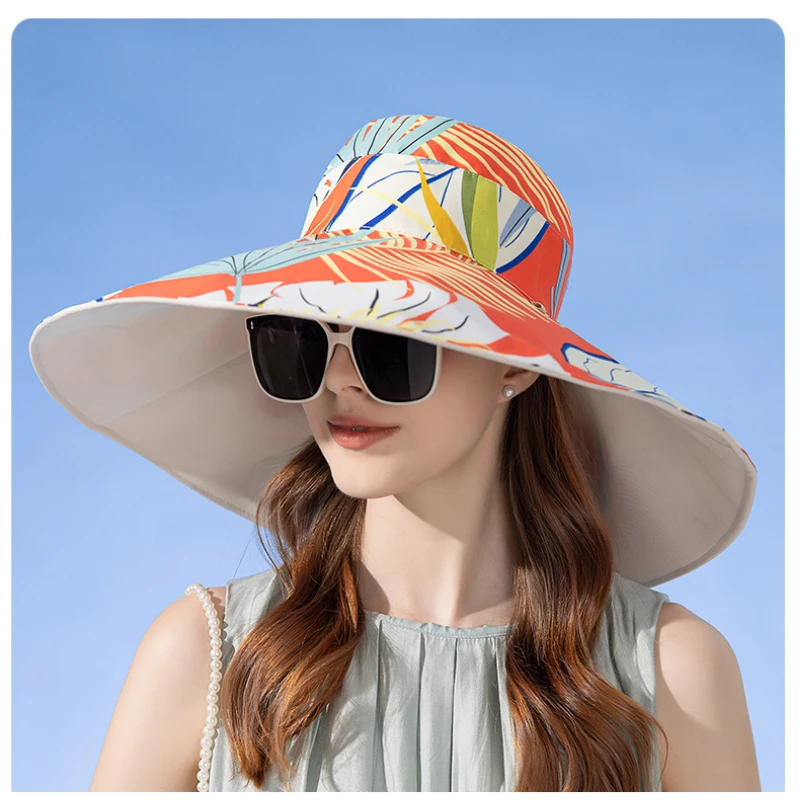 

Summer Reversible Wearable Sun Hat Floral Large Brimmed Face Shading Fisherman's Hat Flower Season Girls Beach Outdoor Sun Hat