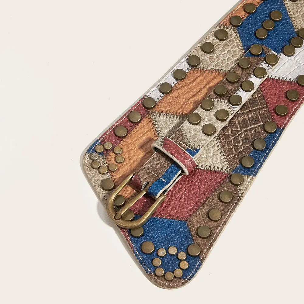 Cinturón de cuero PU con ojal Retro para mujer, faja gótica Punk Vintage con remaches y2k de talla grande, faja ancha