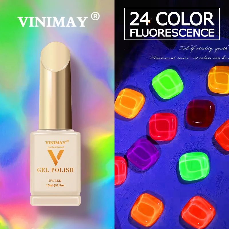 VINIMAY Rubber Fluorescence Candy Gel Nail Polish Fluorescence Nail UV Glitter Gel Varnish Soak Off Gelpolish Nail Art Lacque