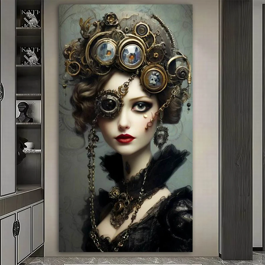 

Fullcang New Diy Large Size Diamond Painting Cross Stitch Steampunk Lady Full Mosaic Embroidery Woman Picture Wall Decor