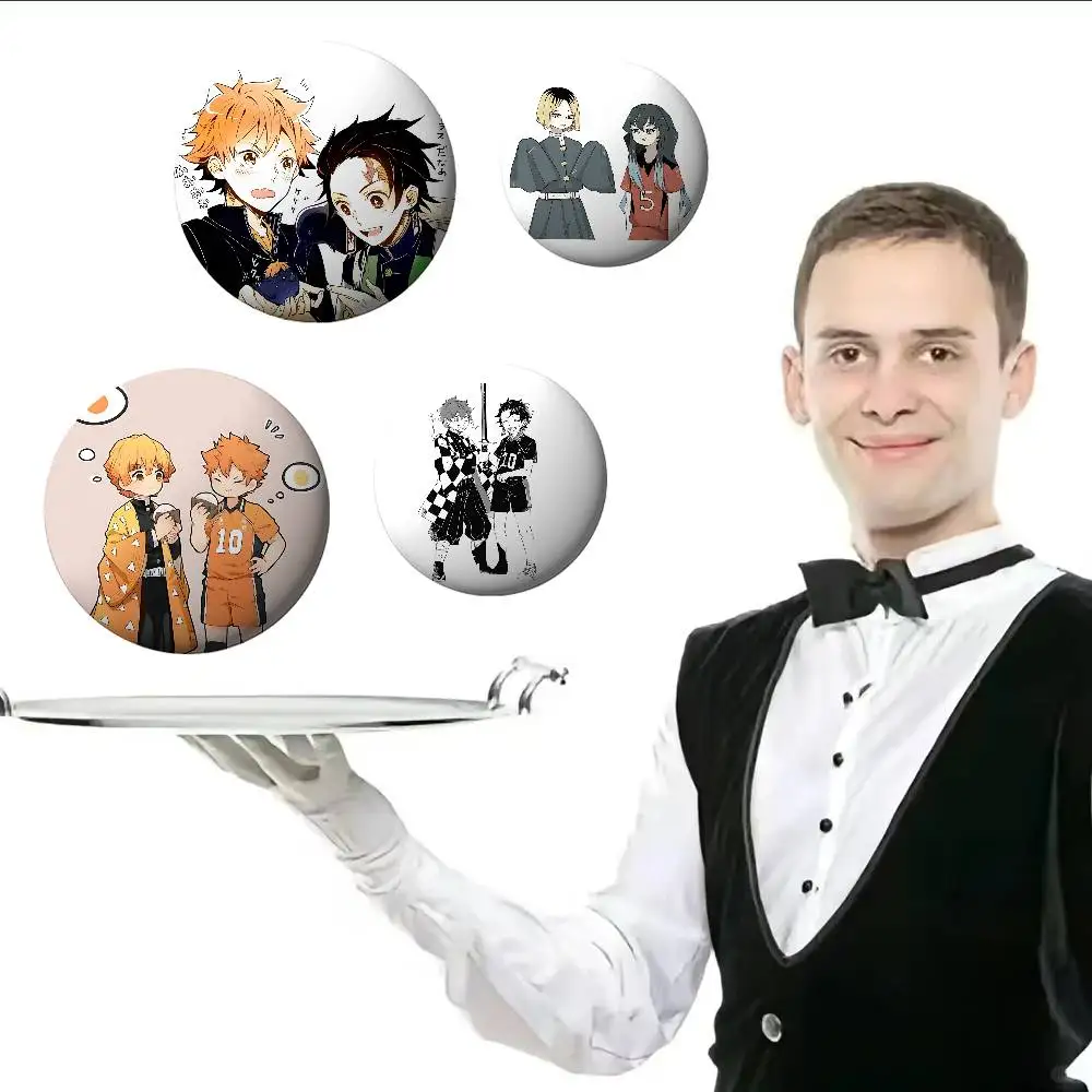 أمين H-Haikyuu وD-Demon القتلة شارات شارات الكرتون دبابيس مستديرة على ظهره سترة الاكريليك زر دبابيس جمع الهدايا