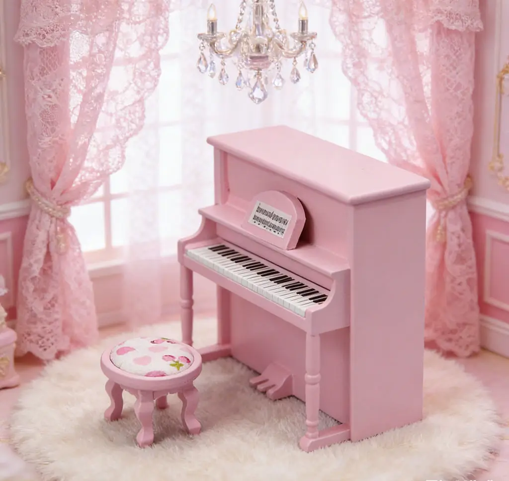 

1:12 Dollhouse Miniature Upright Piano Set - Piano & Stool, 3-Color Options, Micro Scene Furniture Decor for Dollhouse