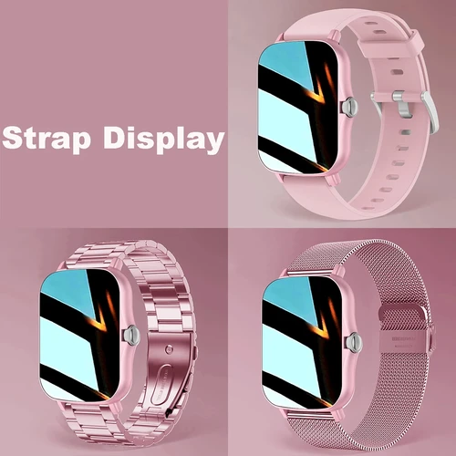 Imagen 2 del producto + 2 correas de pc reloj inteligente mujeres hombres reloj inteligente cuadrado de acero inoxidable reloj inteligente BT llamada para Xiaomi Samsung teléfono rastreador de Fitness