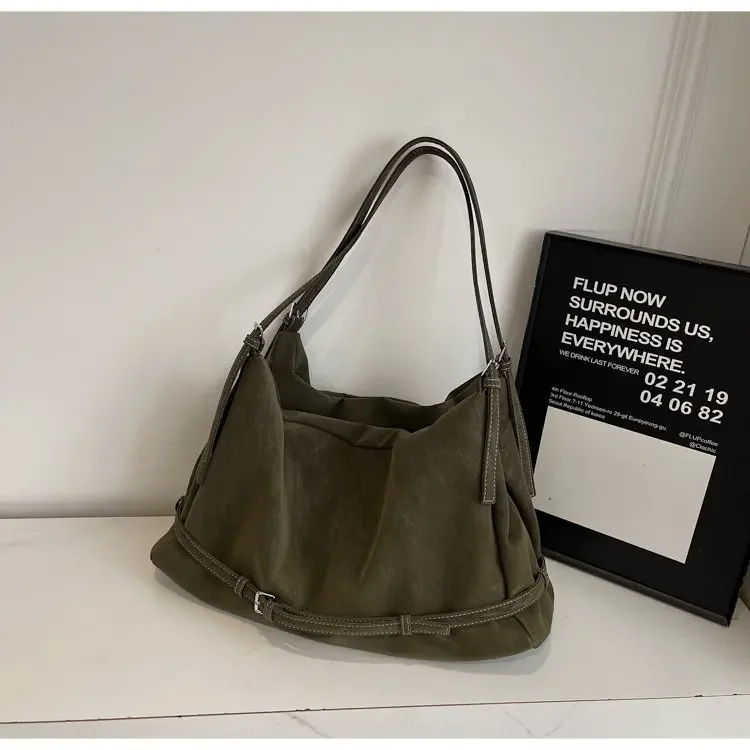 CEEKAY Damen Hobo-Tasche, dunkelbraun, Wildleder-Textur, große Schulterhandtasche, seitliches Schnallendetail, Reißverschluss, für den täglichen Pendelverkehr, lässig – Detail 19