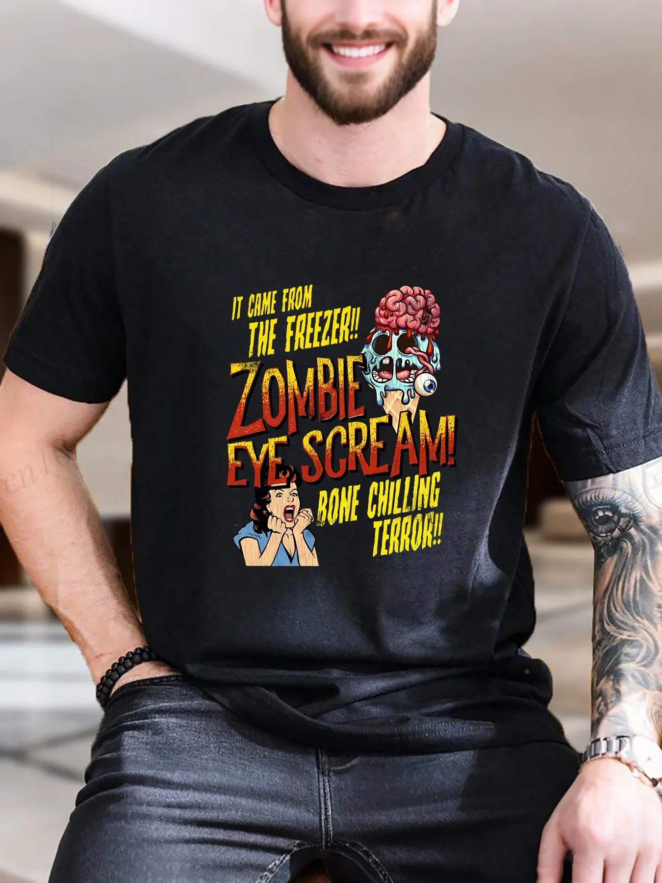 

New Arrival Fashion Zombie Eye Print Men's T-Shirt 100% Cotton Soft Breathable Trendy Horror Graphic Tee Casual Streetwear Stylish