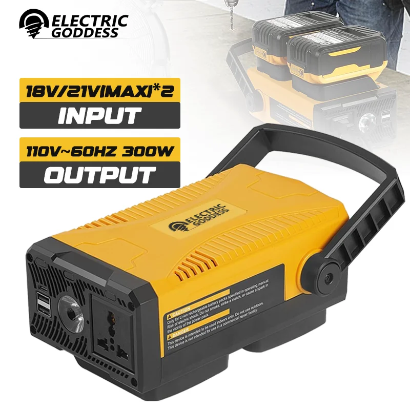 

Electric Goddess Outdoor Portable Inverter 300W Lithium Battery Inverter High Power 110V Power Adapter For Dewalt 20V Battery