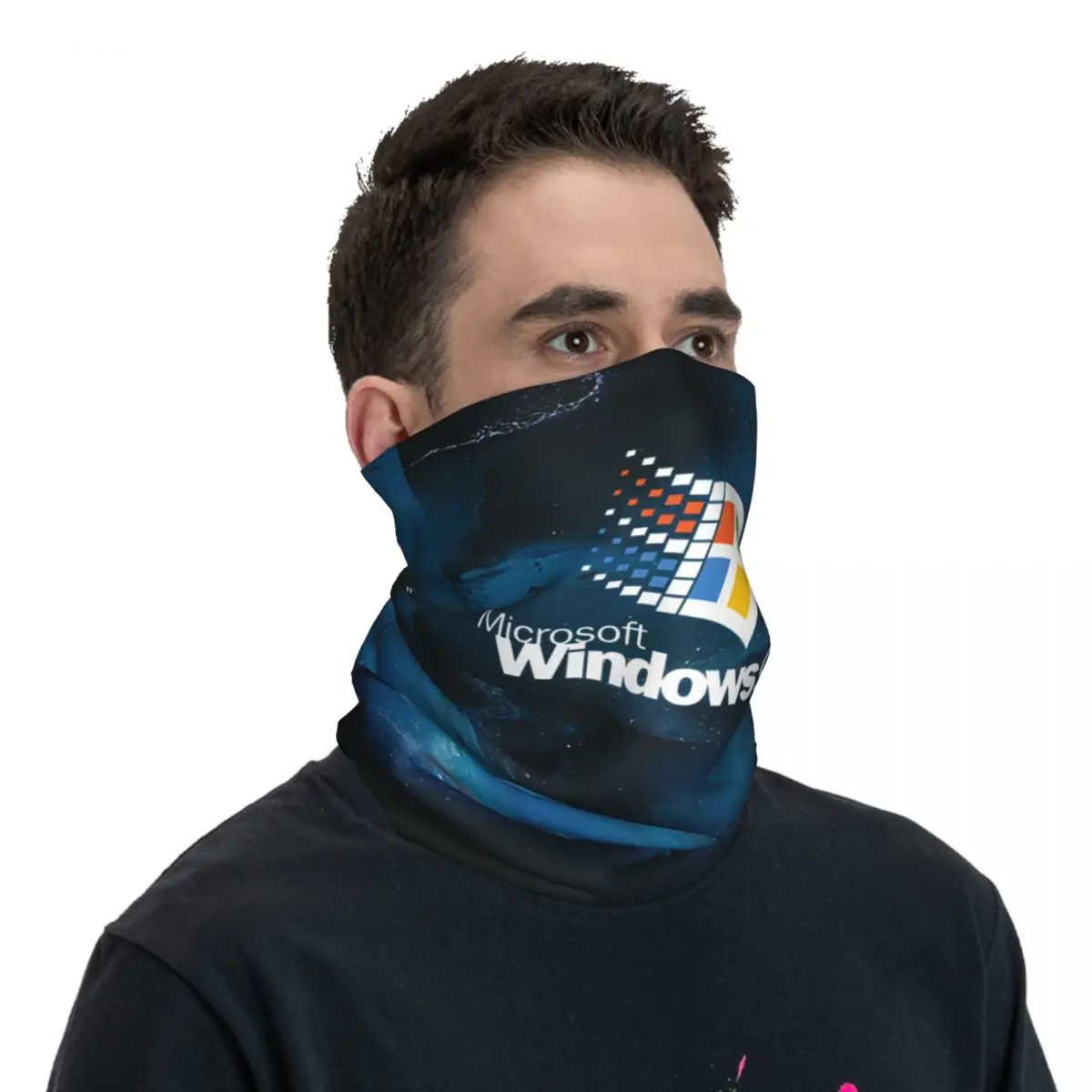 Windows 95 Man White Black Background Linux Bandana Neck Gaiter Printed Motorcycle Club Face Mask Hiking Unisex Adult All Season