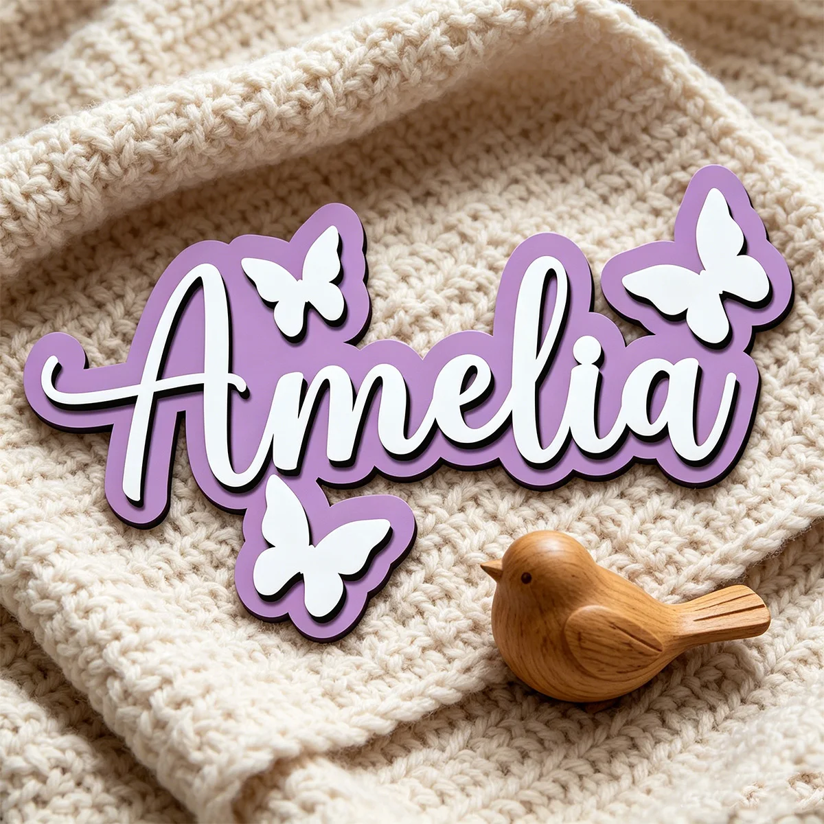 1pc Custom Butterfly Wooden Name Sign Personalized Cursive Custom Text Wall Hanging Home Decor Souvenir Gift view 4