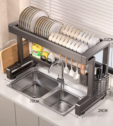 New Dish Drying Rack Kitchen Over The Sink Dish Drain Rack Utensil Holder Sink Stainless Steel Matt Black