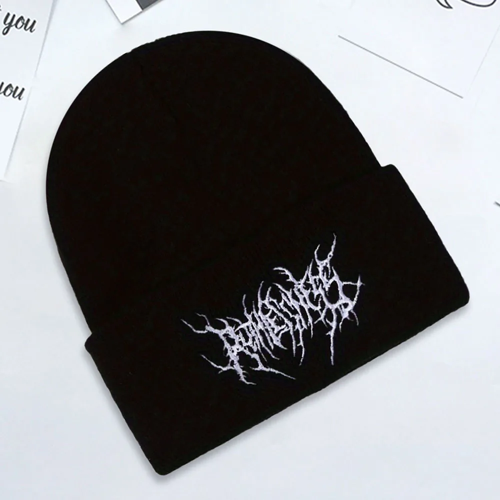 Winter Warm Ear Protection Hat Men's Casual Gothic Scar Embroidery Knitted Beanie Fashion Street Ski Cap For Women Men