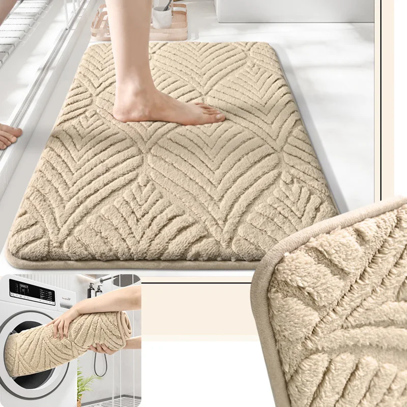 Einfarbig Verdickter Rutschfester Badezimmerteppich Bodenmatte Teppich Schlafzimmer bequemer Baumwollsamt rutschfester Küchen-Heimteppich