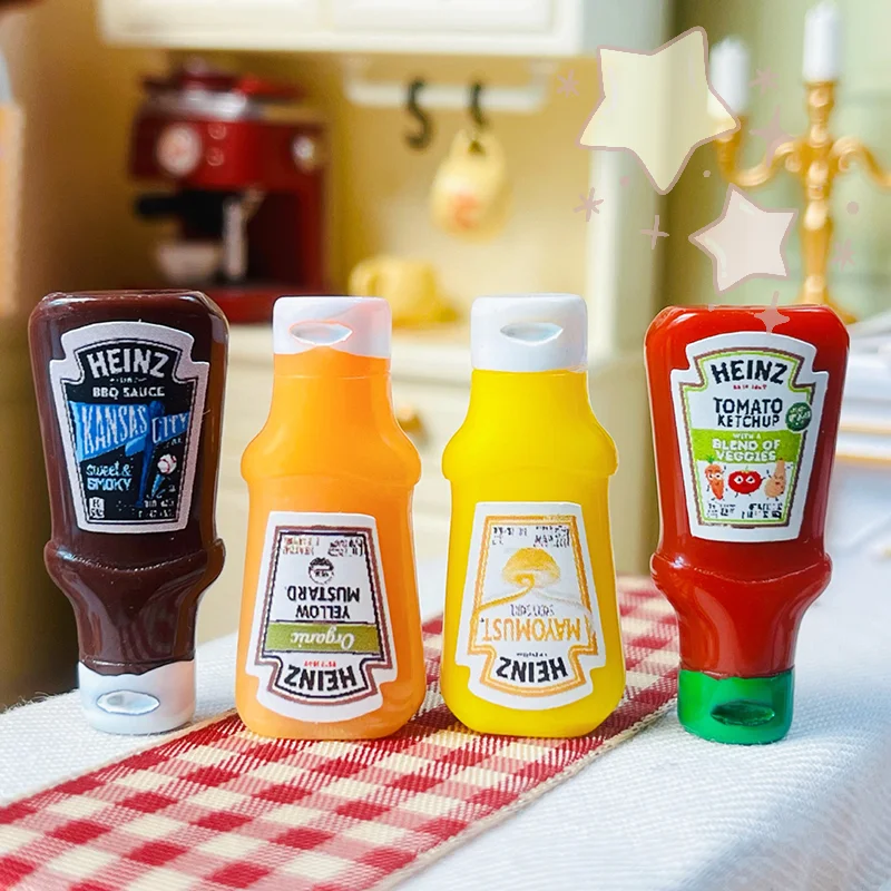 Pot de confiture de Sauce aux fraises Miniature pour maison de poupée, bouteille, accessoires alimentaires de cuisine pour décorations de maison de poupées, jouets pour enfants, 4 pièces