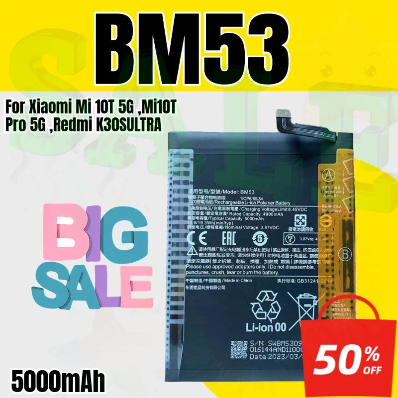 

Battery for Xiaomi Mi 10T 5G ,Mi10T Pro 5G ,Redmi K30SULTRA Replacement Phone Batteries BM53 5000mAh