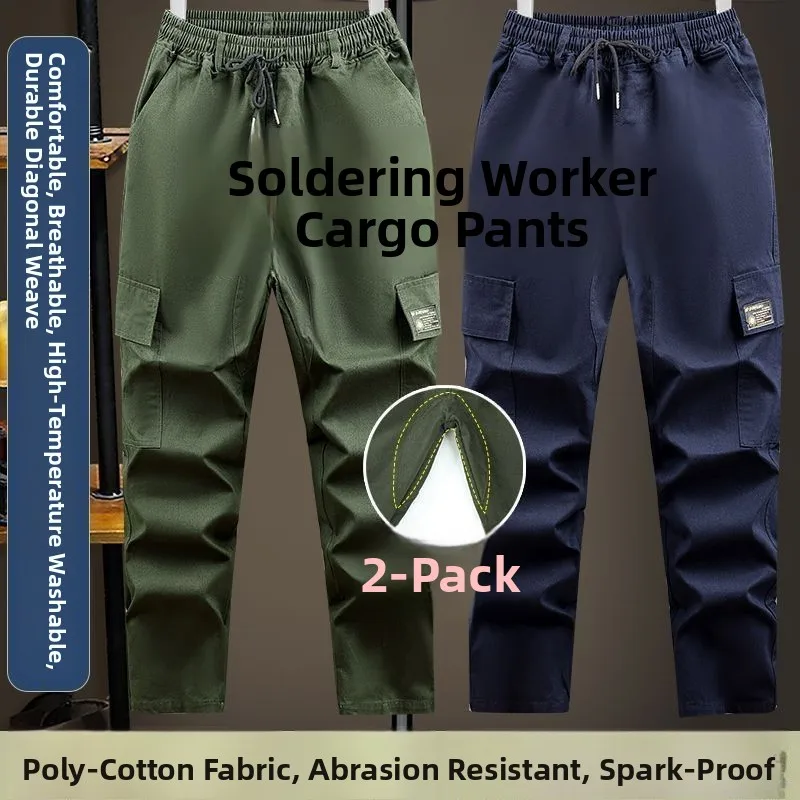 Pantaloni da Lavoro in Tela per Saldatura e Riparazione Auto, Resistenti all'Usura e allo Sporco, con Pannello Extra per Protezione del Lavoro