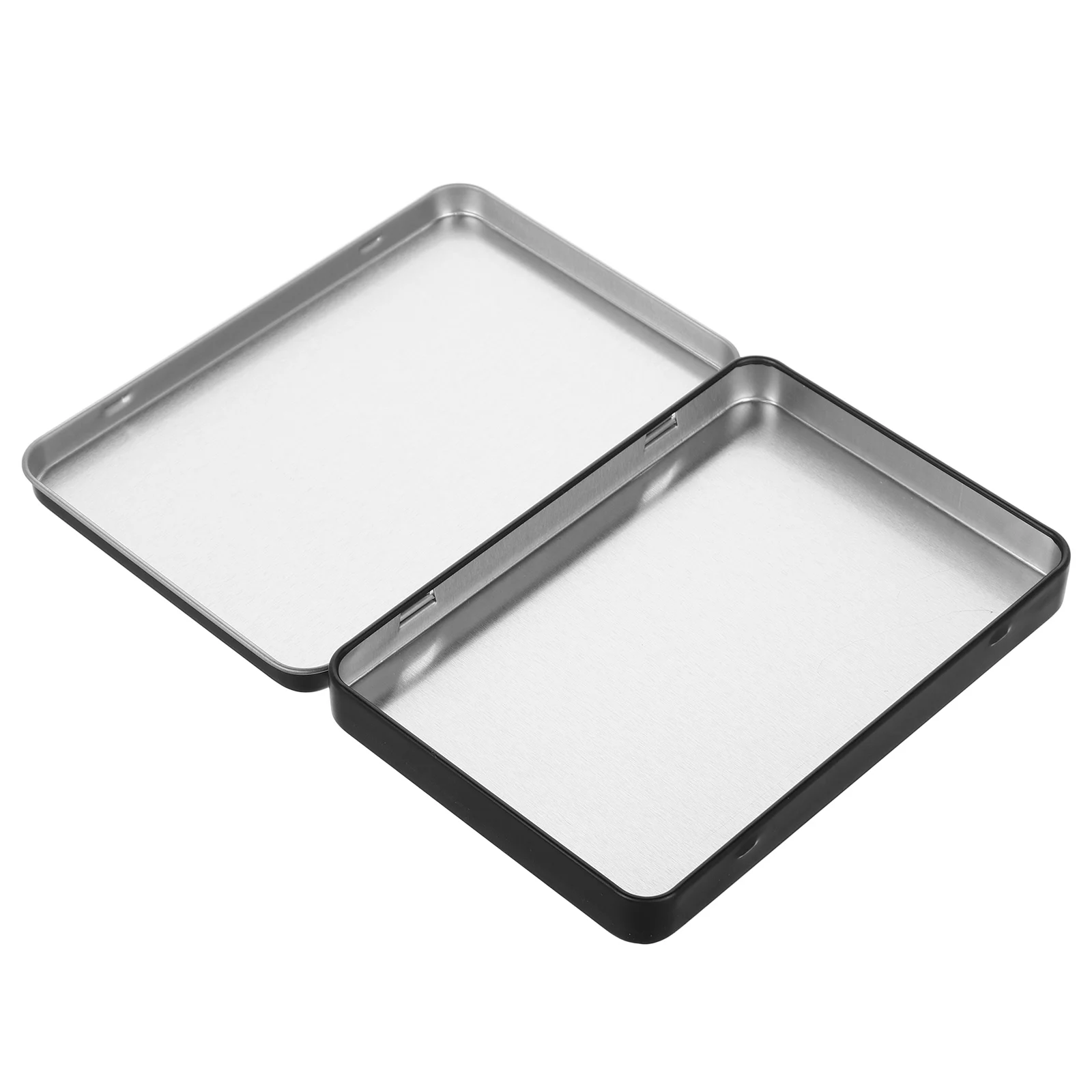 

Black Rectangular Mini Metal Tin Box with Hinged Lid Portable Storage Container for Game Cards Sports Card Holder Small