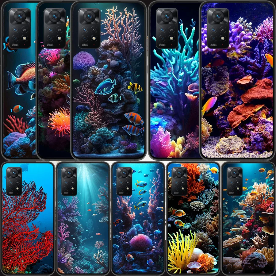 Coral Reefs and Their Small Fish Phone Case For Redmi Note 13 14 Pro 5G Plus 12 12C 10 10A 10C 9 9A 9C 9T 8 8A 7 7A K60 K70 K40