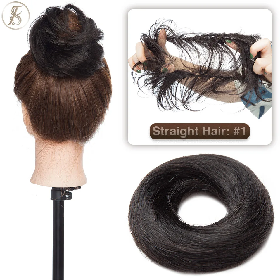 TESS 17g/23g Haar Brötchen Chignon 100% Menschliches Haar Lockiges Haar Elastische Donut Pferdeschwanz-haar Extensions Wrap natürliche Farbe Haarteil – Detail 7