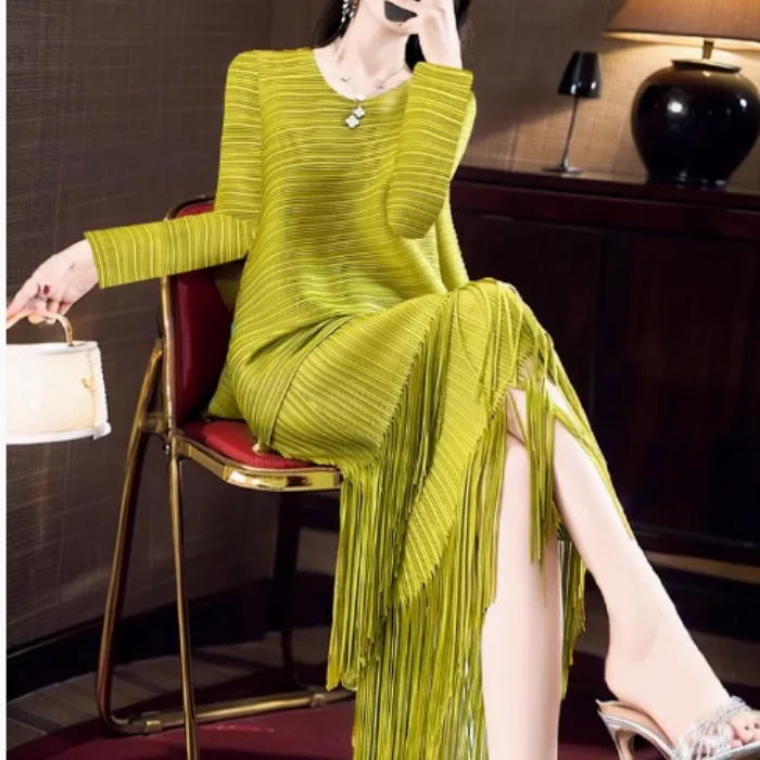 

Spring Autumn een Fringe Dr Stripe Texture High-End Feel Top f Skirt Set Faionable Ensemble Ladies Premium Quali