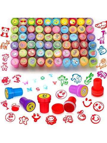 Timbri assortiti per bambini Timbri per insegnanti autoinchiostranti Bomboniera per bambini Scatola del tesoro Premio Aula Egg di Pasqua Stuffers Giocattoli Regalo