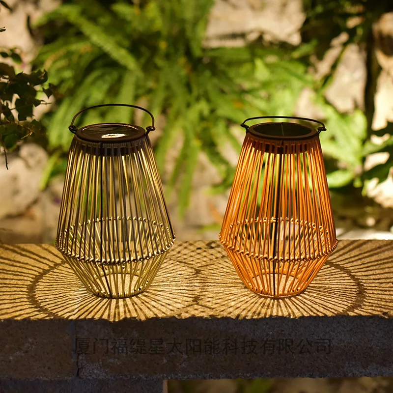 

Outdoor Solar Courtyard Portable Lamp Outdoor Chinese Style Vintage Ornament Garden Terrace Atmosphere Rattan Woven Hanging Lamp