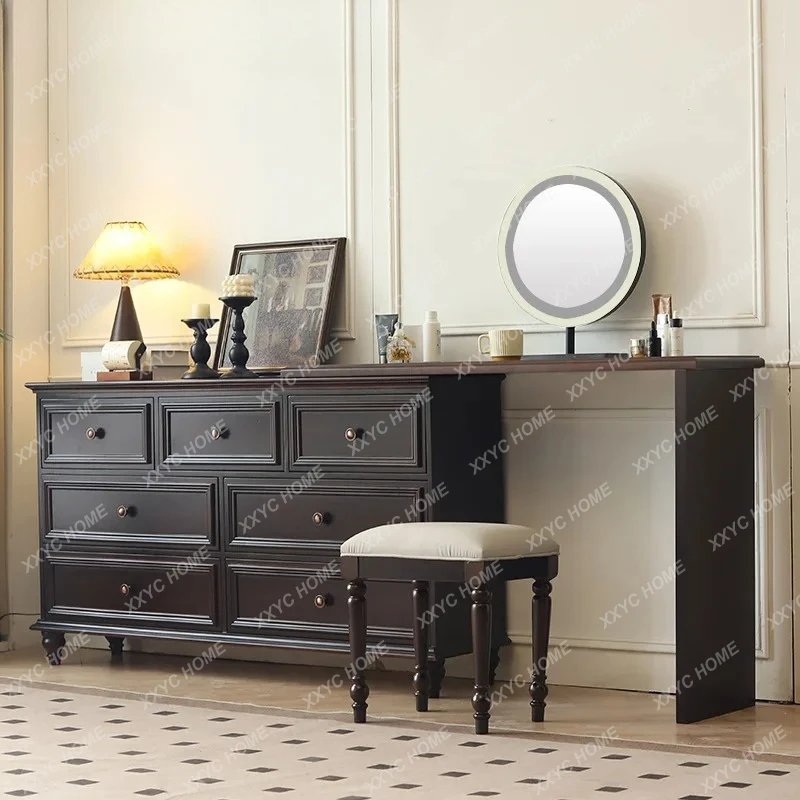 retro dresser chest integrated master bedroom solid wood bedside makeup table side cabinet