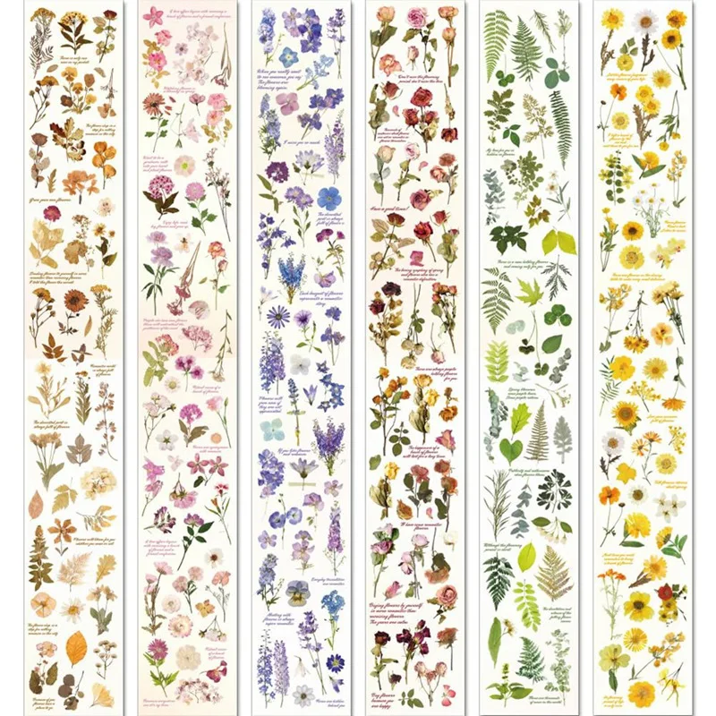 

6Rolls Floral Washi Tape Set Waterproof Stickers ,Aesthetic Flower Stickers PET Masking Tape Junk Journal Supplies