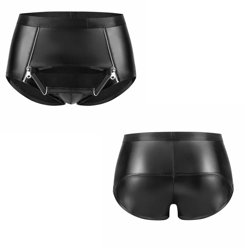 

Мужские трусы-боксеры из искусственной кожи с двойной молнией, дизайн, сексуальное нижнее белье для геев, нижнее белье Hombre, клубная одежда, новые поступления