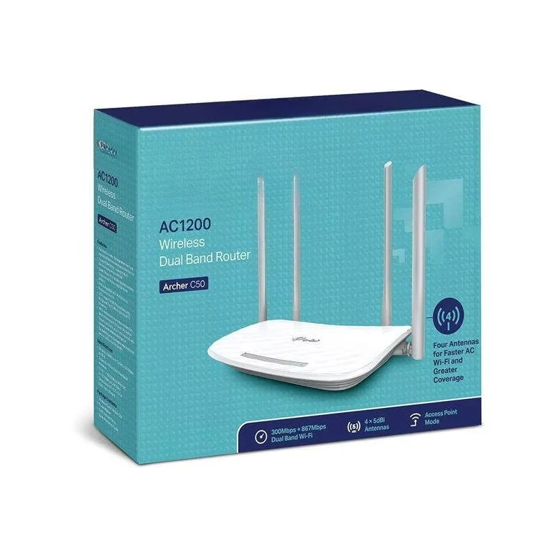 

Dual Band AC1200 Wireless Router 4x 5dBi Antenna 1000mbps Max LAN Data Quality of Service Firewall
