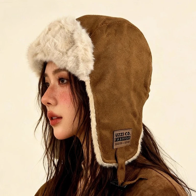 قبعة منفوخة من جلد الغزال الرجعية لخريف وشتاء قبعات Lei Feng الدافئة للرجال والنساء مع قبعات ركوب حماية الأذن المخملية #6