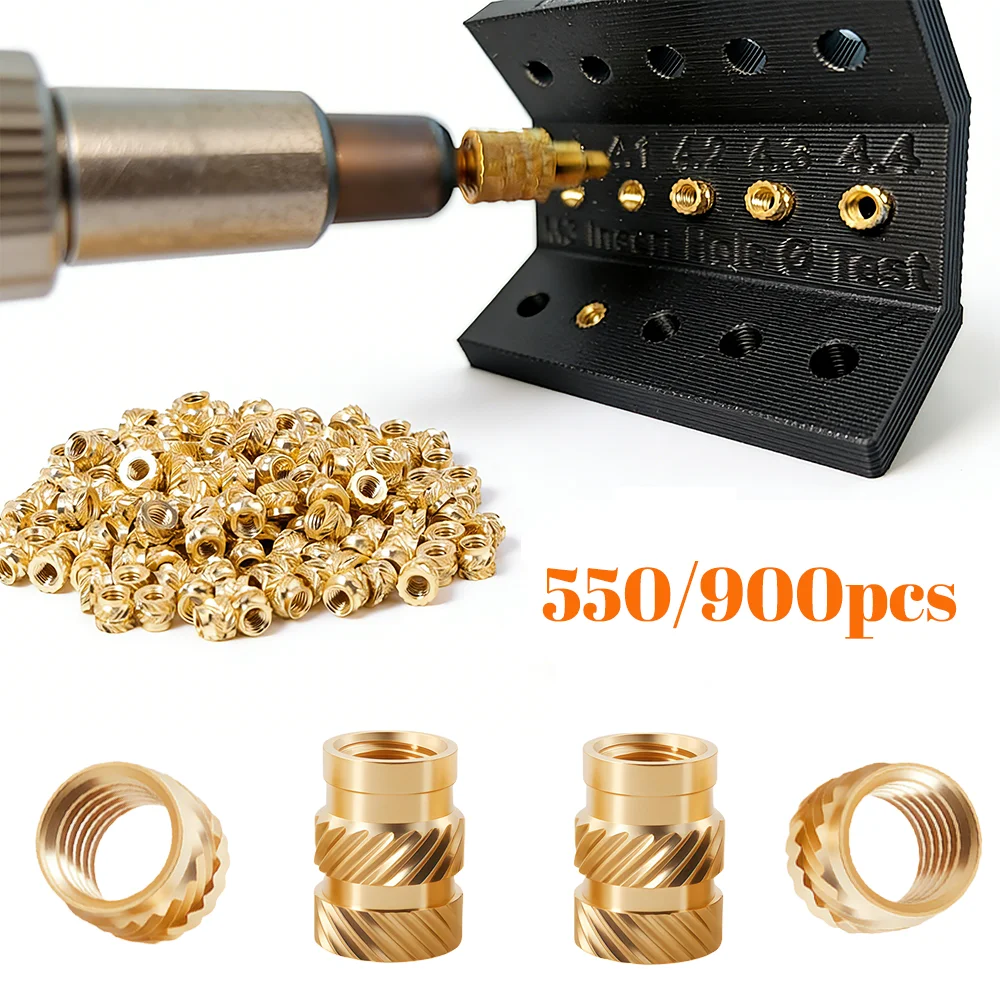 

900/550 шт. резьбовых вставок M2 M3 M4 M5 M6 для 3D-печати, метрические латунные накатные гайки для термовплавления в пластиковые детали