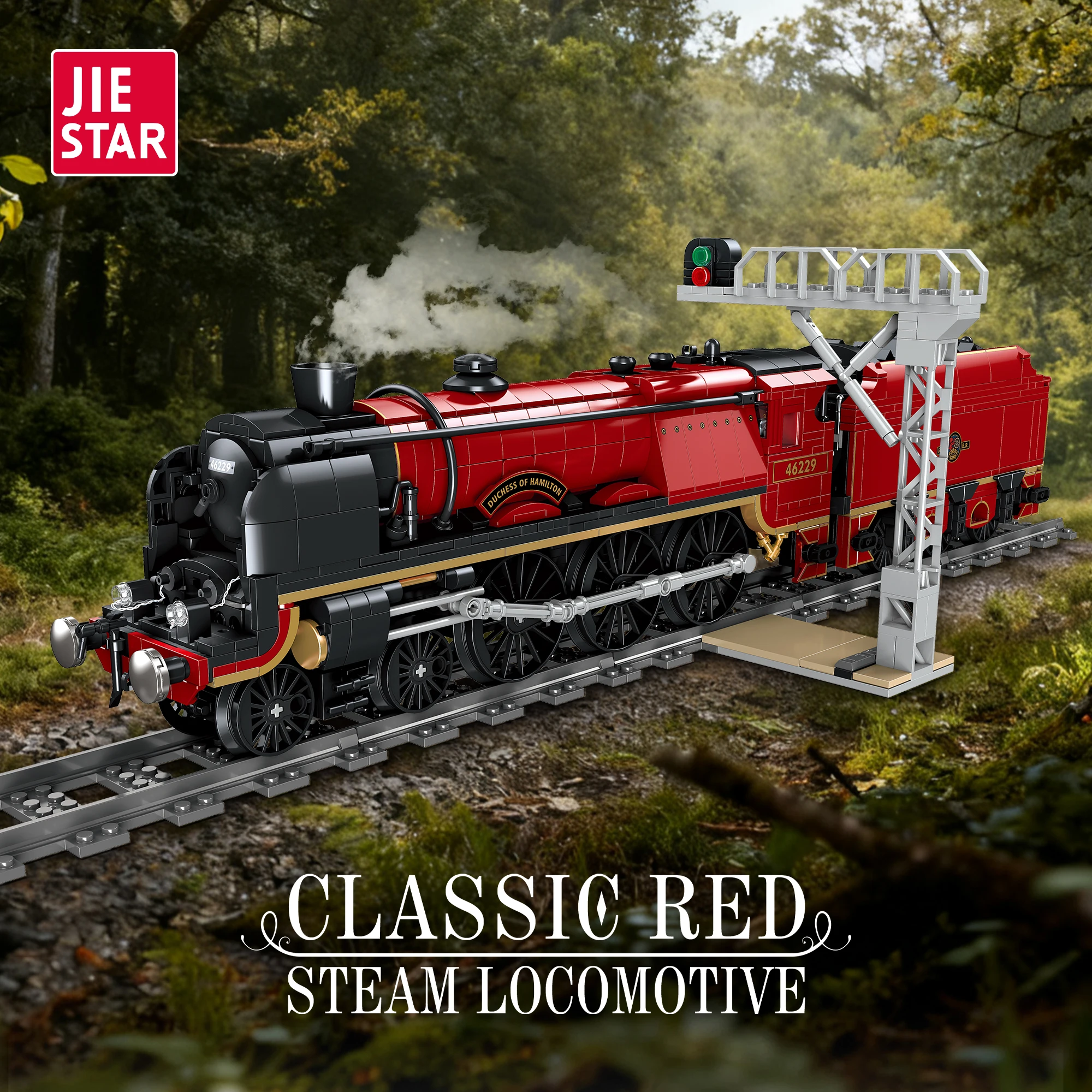 1381 PCS MOC Classic Steam Locomotive Building Blocks Set, Crimson Livery, LED Lights & Upgradeable Motor, Desktop Display Gift