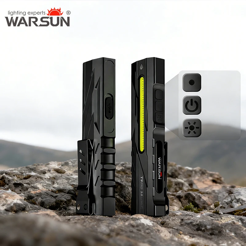 Warsun T9PRO 3.0 LED Keychain Flashlight 1500Lm Portable Mini Torch Light Pocket Lantern with Magnet Flood Work Light