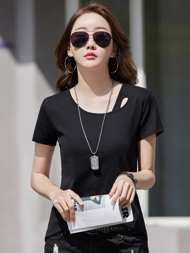 New T-shirt Y2K Short Sleeve O-neck Summer T Shirt For Women Fashion Kawaii Female Clothing Cotton Casual Tops Tees Hollow out