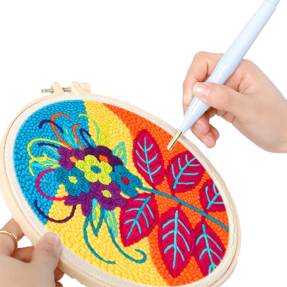 GATYZTORY punch needle embroidery kits flowers Embroidery frame Embroidered patches Sewing accessories Dopamine Decor Bold Neon