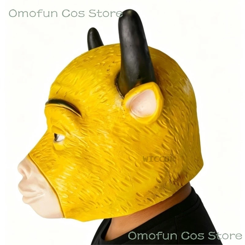 New Arrival The Ox Comes Halloween Latex Yellow Bull Head Mask Movie‑Themed Funny Novelty Nilai Head Mask for Party Cosplay view 3