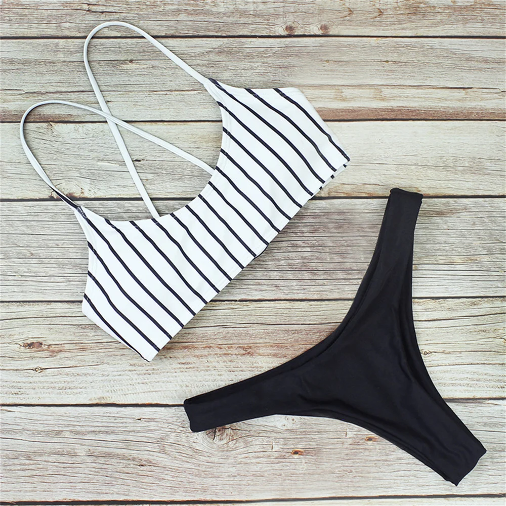 Bikini a rayas con cordón cruzado para mujer, bañador separado, tendencia Y2K, Tankini para vacaciones, traje de baño para playa