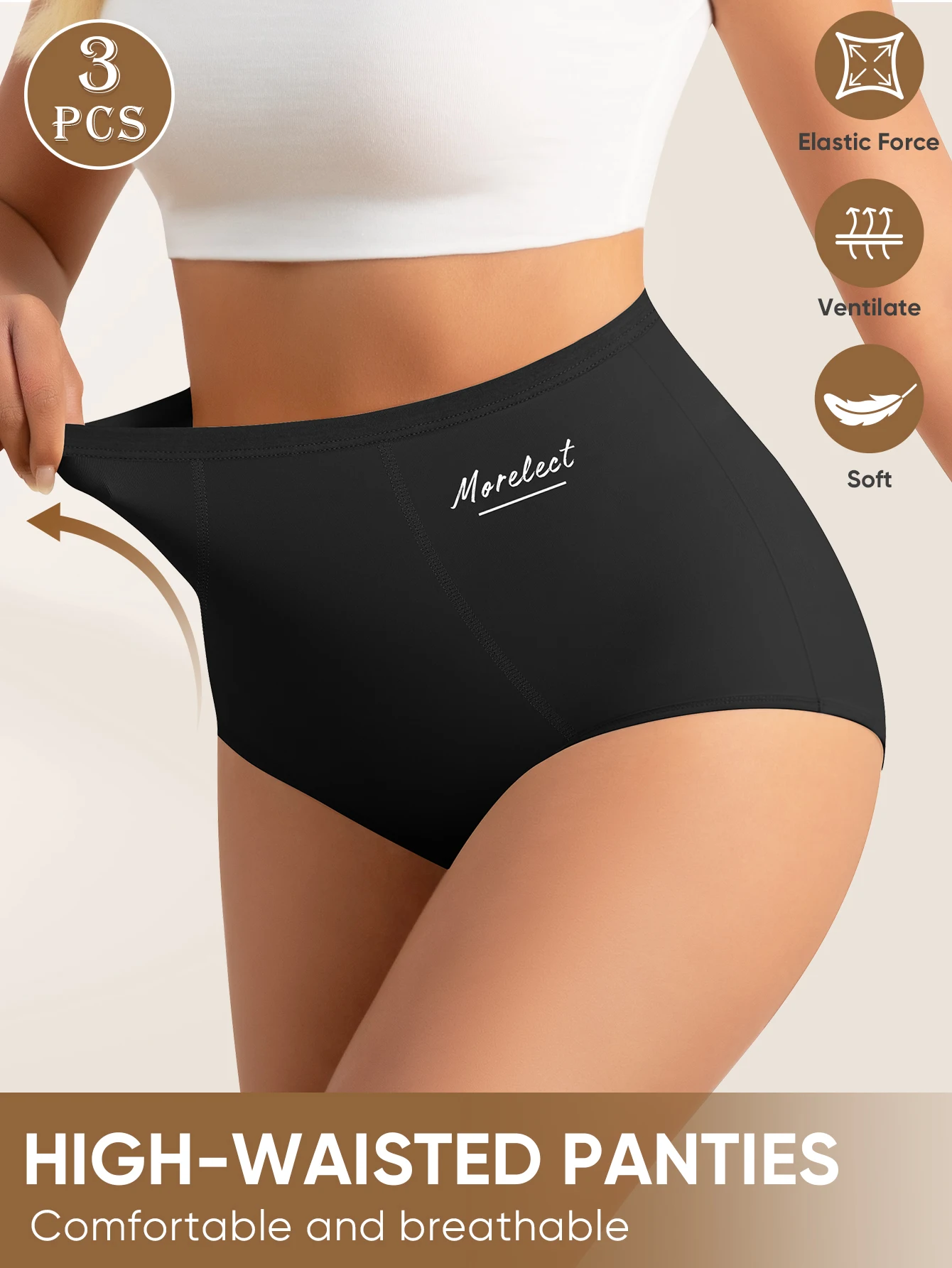 3dílné bavlněné dámské kalhotky s vysokým pasem - regulující bříško, zvedající zadek, měkké, prodyšné, trojúhelníkové spodní prádlo - náhled 2