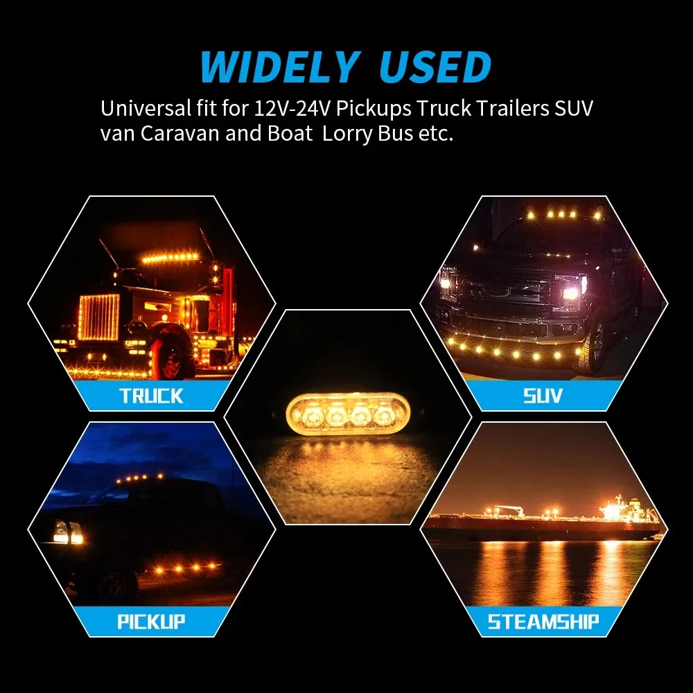 2pcs 4LED Strobe Light Warning light grille Flashing signal light Side light LED indicator light Trailer lights 12/24V for Truck