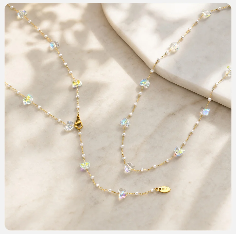 Vnox Exquisite Halskette mit weißen Katzenanhängern für Damen, Edelstahl, vergoldet, Y-förmige Halskette mit Imitationsperlen, Schichtschmuck – Detail 5