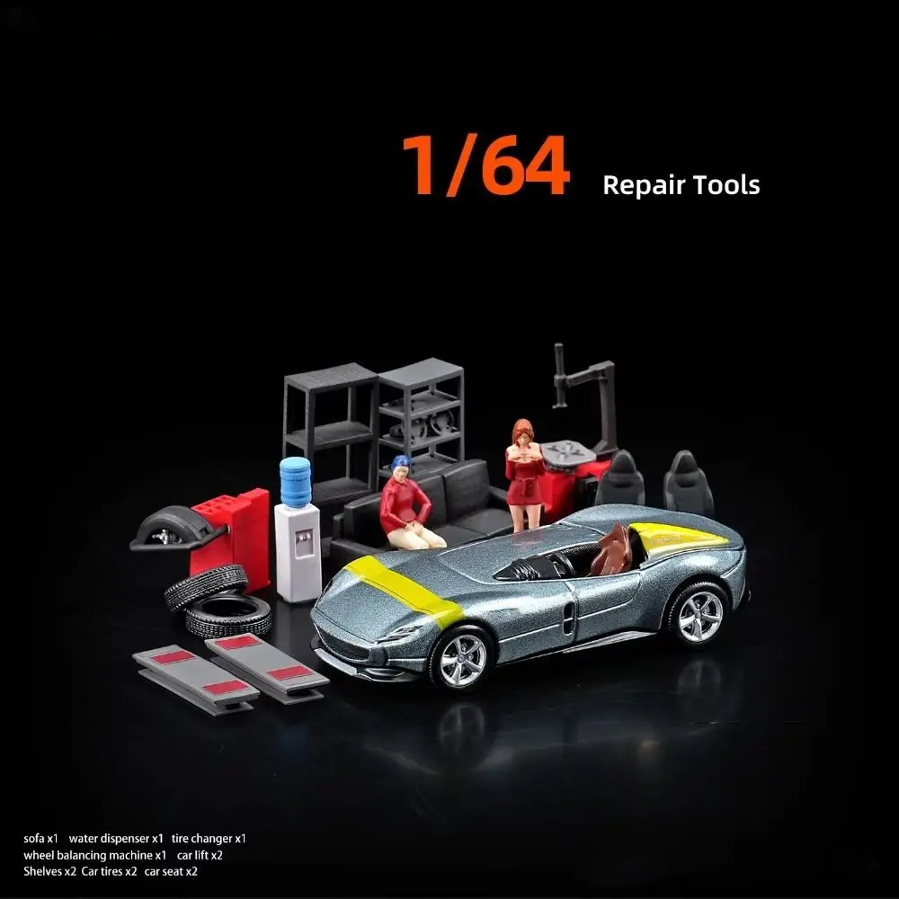 

1/64 Scale Car Repair Tools Model Miniature Scene Model Assembly Simulation Car Repair Tools Display Backdrop Diecast Car
