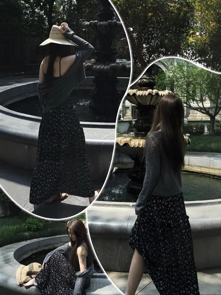 Pakaian Musim Panas Ukuran Besar Tali Motif Bunga Dr dengan Kardigan Pelindung Matahari Luar Set Pengurang Usia Trendi Faion Wanita