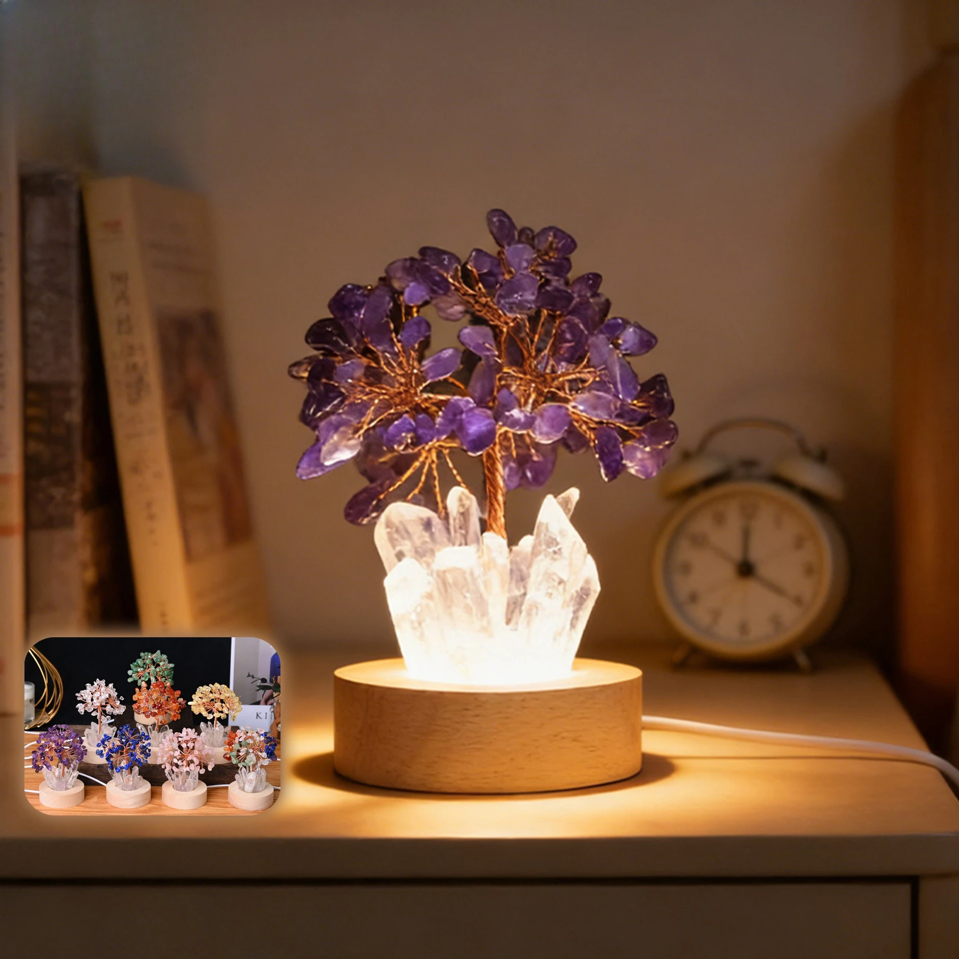 Natural Crystal Tree Crystal Cluster Fortune Tree Night Light Citrine Bedside Ambient Light Ornament Year of The Horse New Year