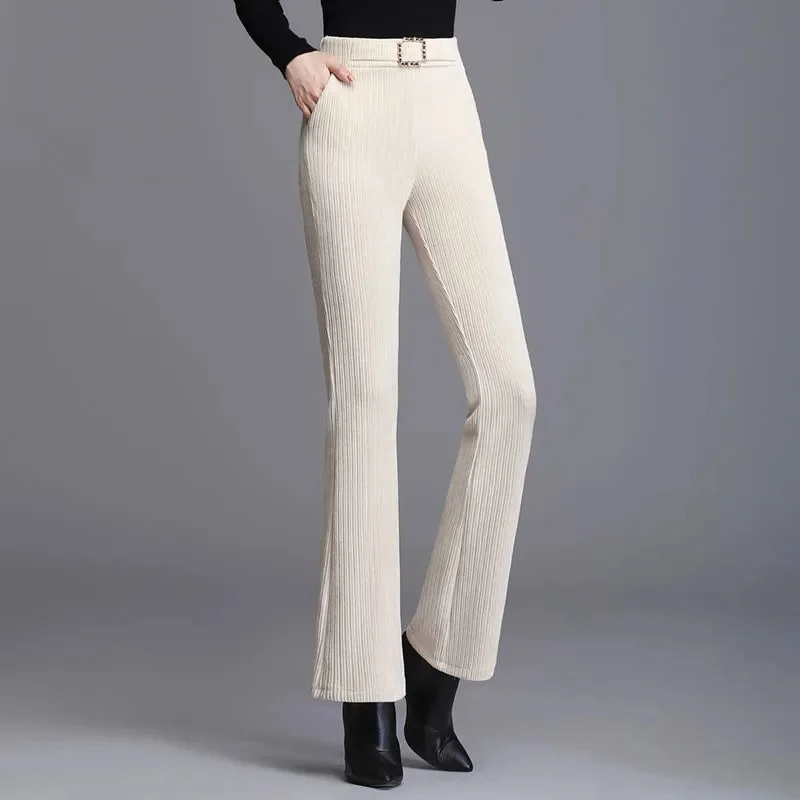 부츠컷 팬츠 플러스 사이즈 여성용 회색 아즈텍 팔라조 팬시 체인 방오 플로킹 그라데이션 피쉬넷 드롭 크로치 솔리드 스타일