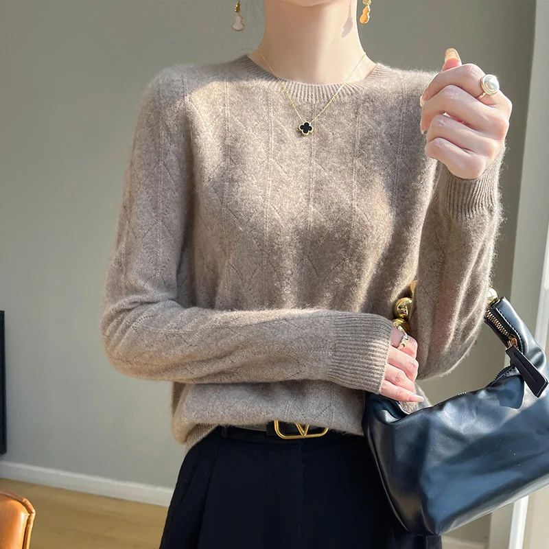 LDZWSM Fashion Women's Sweater O-Neck Pullovers Wool Jumper Seamless Ready-To-Wear Hollow Out New In Knitwears Lady Clothes