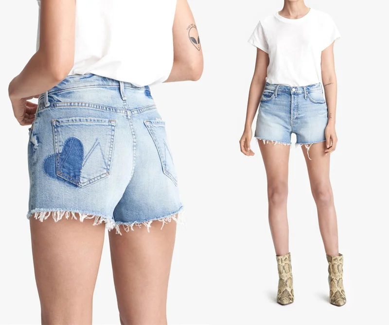 Trái Tim-Bóng Mờ Mép Nguyên Rửa Sạch Quần Denim Quần Short